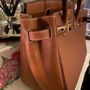 Birkin Inspired Gold 30 centimeter Handbag with gold hardware. Used twice